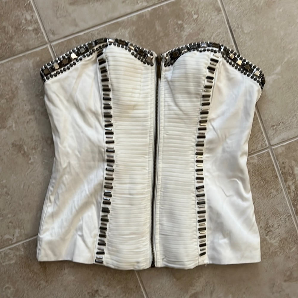 Bebe White strapless metal studded top size S preowned